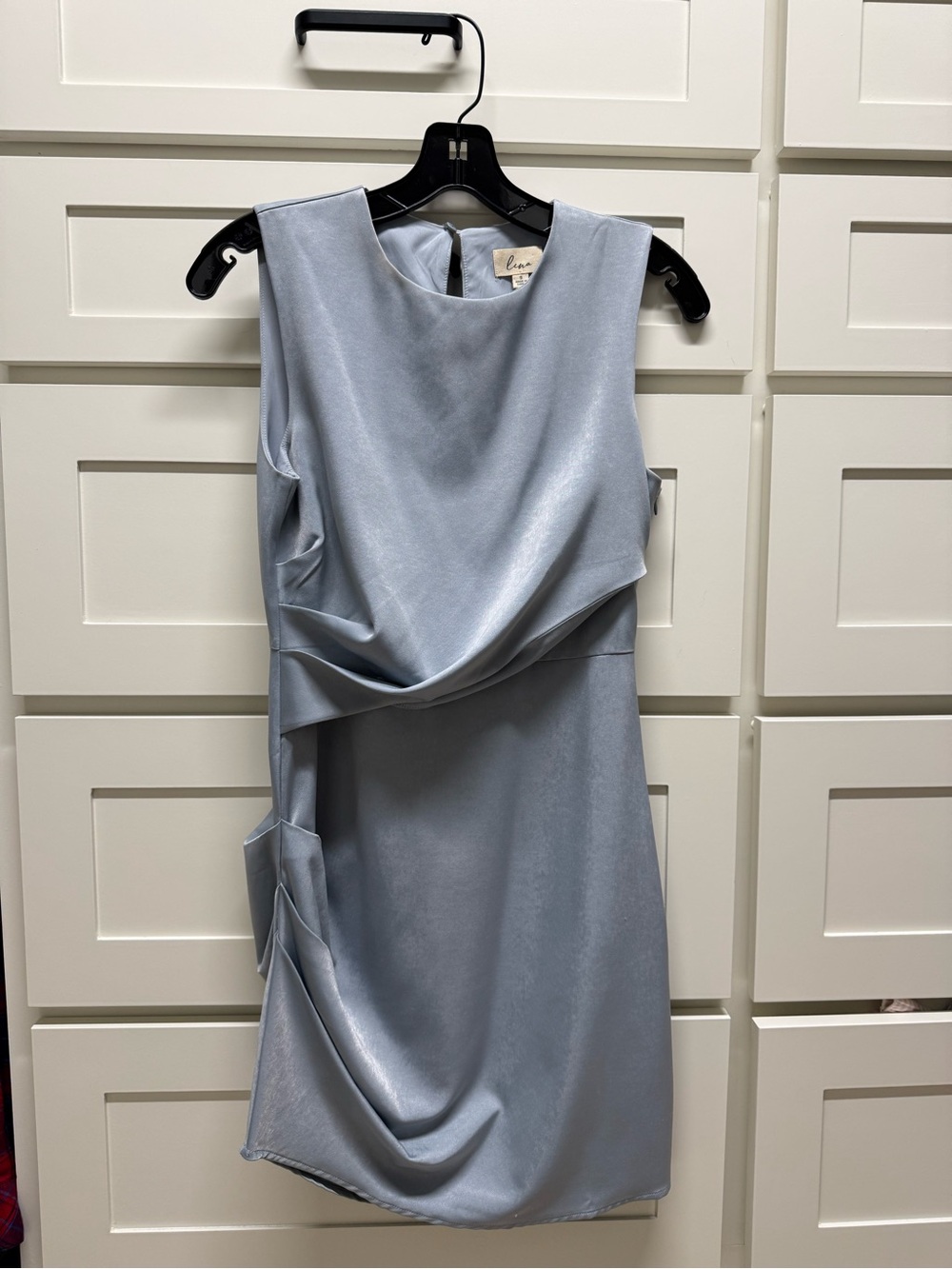 Lina Pale Blue Draped Sleeveless Mini Dress